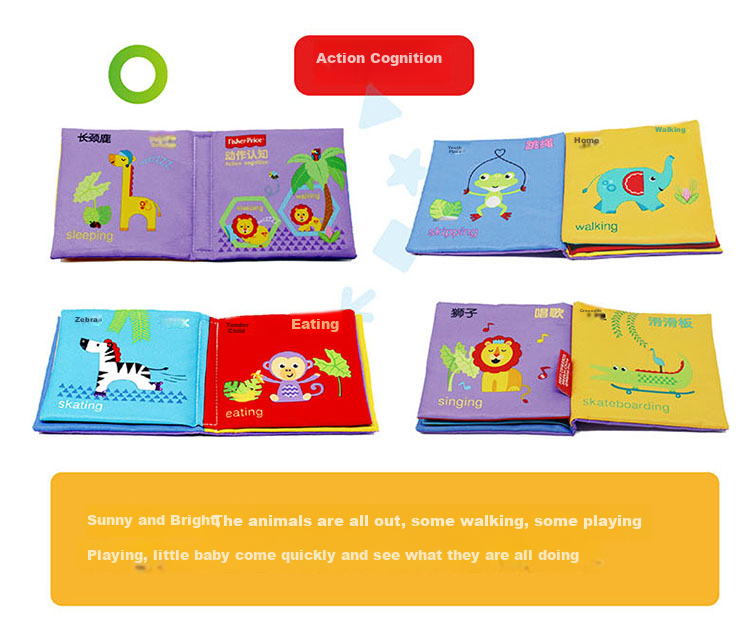 Fisher-Price Baby Cloth Book Set 6pcs Infant Toddler Early Education Toys Numbers Shapes Enlightenment Birthday Gift 9