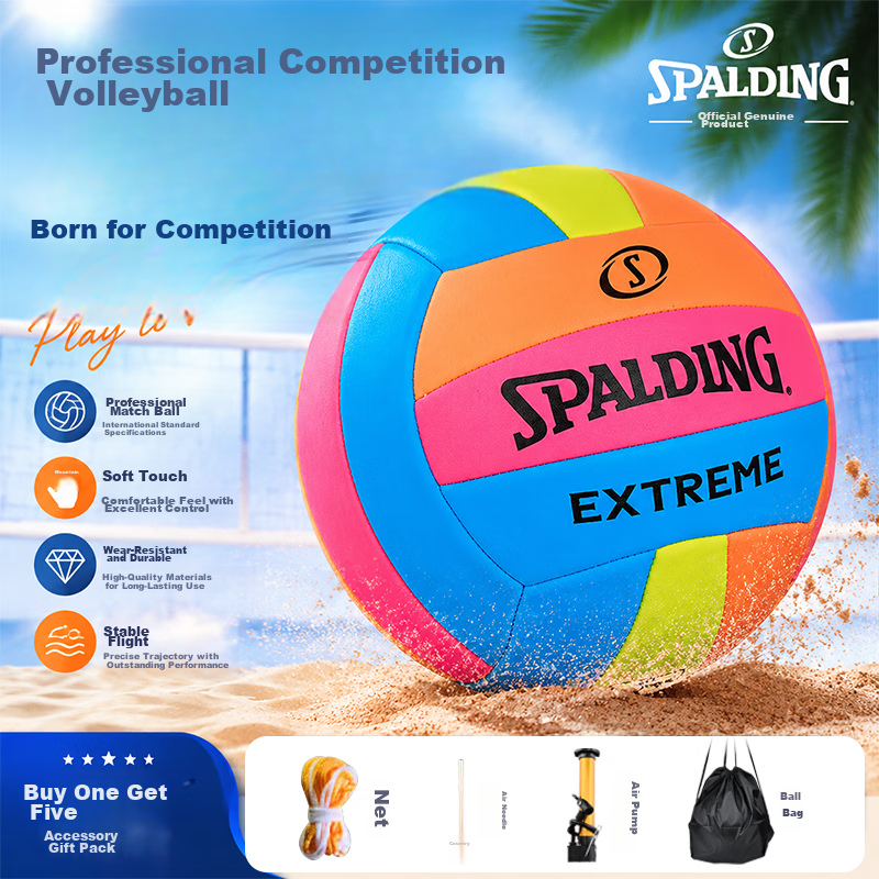 SPALDING Volleyball No.5 Soft and Hard Volleyball for Middle School Entrance Exam Training, Competition, Physical Education for Adults and Children 72-397Y