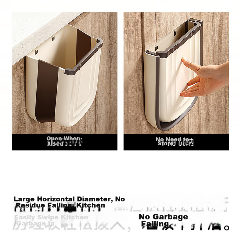 Mayflower 9L Kitchen Wall-Mounted Trash Bin Foldable Hanging Storage for Cabinet Door Bathroom Living Room 6