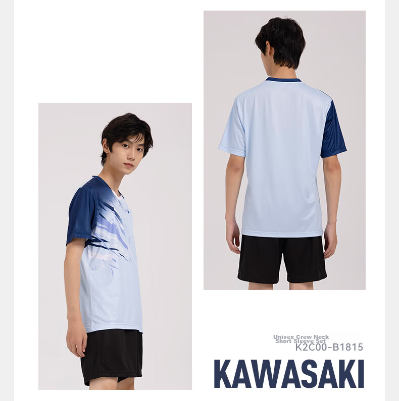 KAWASAKI Badminton Outfit for Women, Professional Sports Round Neck Short Sleeve + Shorts Set B2815, Navy Blue, M 4