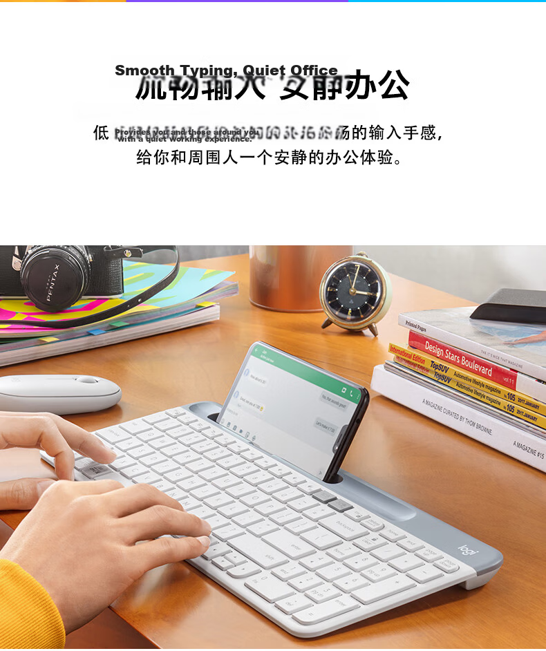 Logitech K580 Enterprise Wireless Bluetooth Ultra-Thin Quiet Office Keyboard Dual-Mode External Thin Film Portable Multi-Screen Ultra-Thin Keyboard - Zhuyu Pink [Order Bonus] 7
