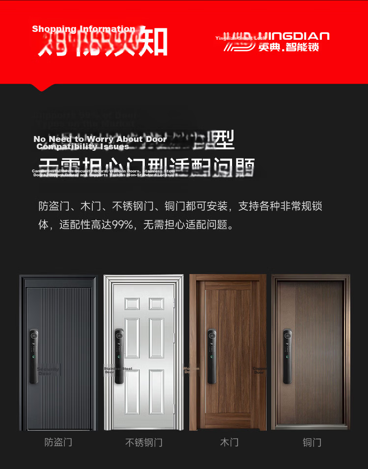 YINGDIAN R5 Fingerprint Lock, Smart Door Lock, Password Lock for Guesthouses And Apartments, Anti-Theft Entrance Door Lock, Intelligent Lock, High-End Electronic Lock for Home Use 44
