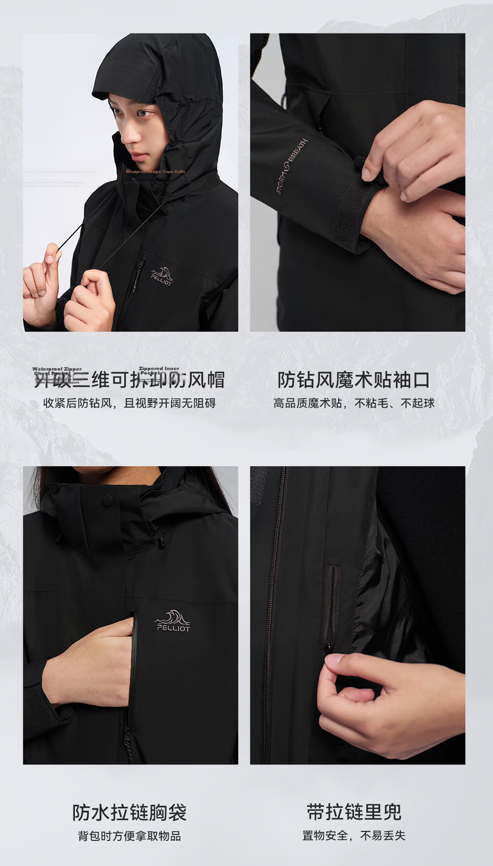 Pelliot Mountain Classic 3.0 3-in-1 Waterproof Jacket Spring Autumn Unisex Warm Coat 125301055 Purple M 14