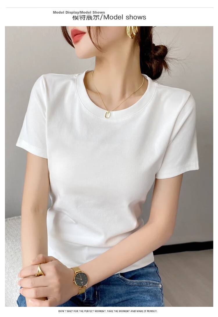 Woodpecker Women's Short Sleeve Shoulder T-Shirt 2026 Summer New Round Neck Solid Cotton Slim Fit Top White L 5