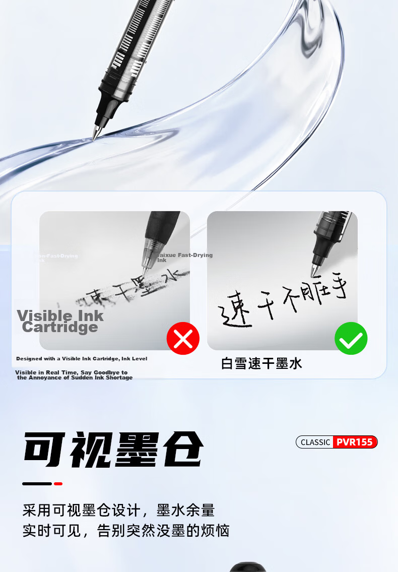 Snowhite [Best-Selling Product] Gel Pen 0.5mm Quick-Drying Rollerball Pen with Bullet Tip for Students, Exams, And Office Use, Black Ink, 30 Pcs PVR-155 9