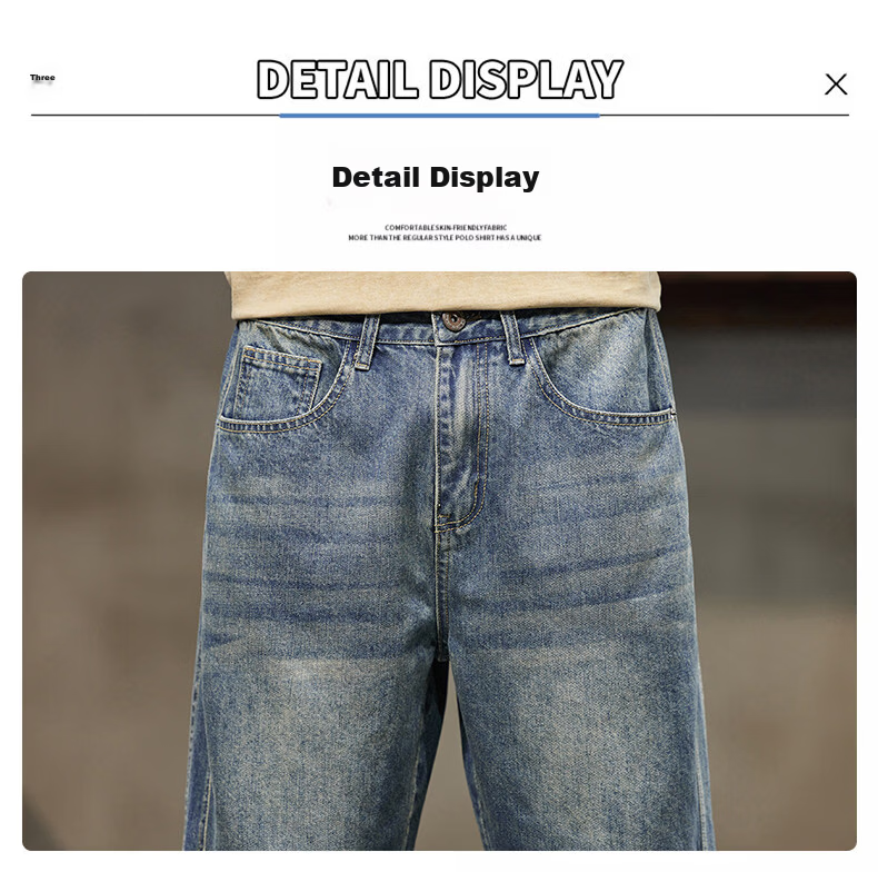 ROMON Summer 2026 New Retro American Style Men's Loose Straight-Leg Denim Shorts Blue 31 15