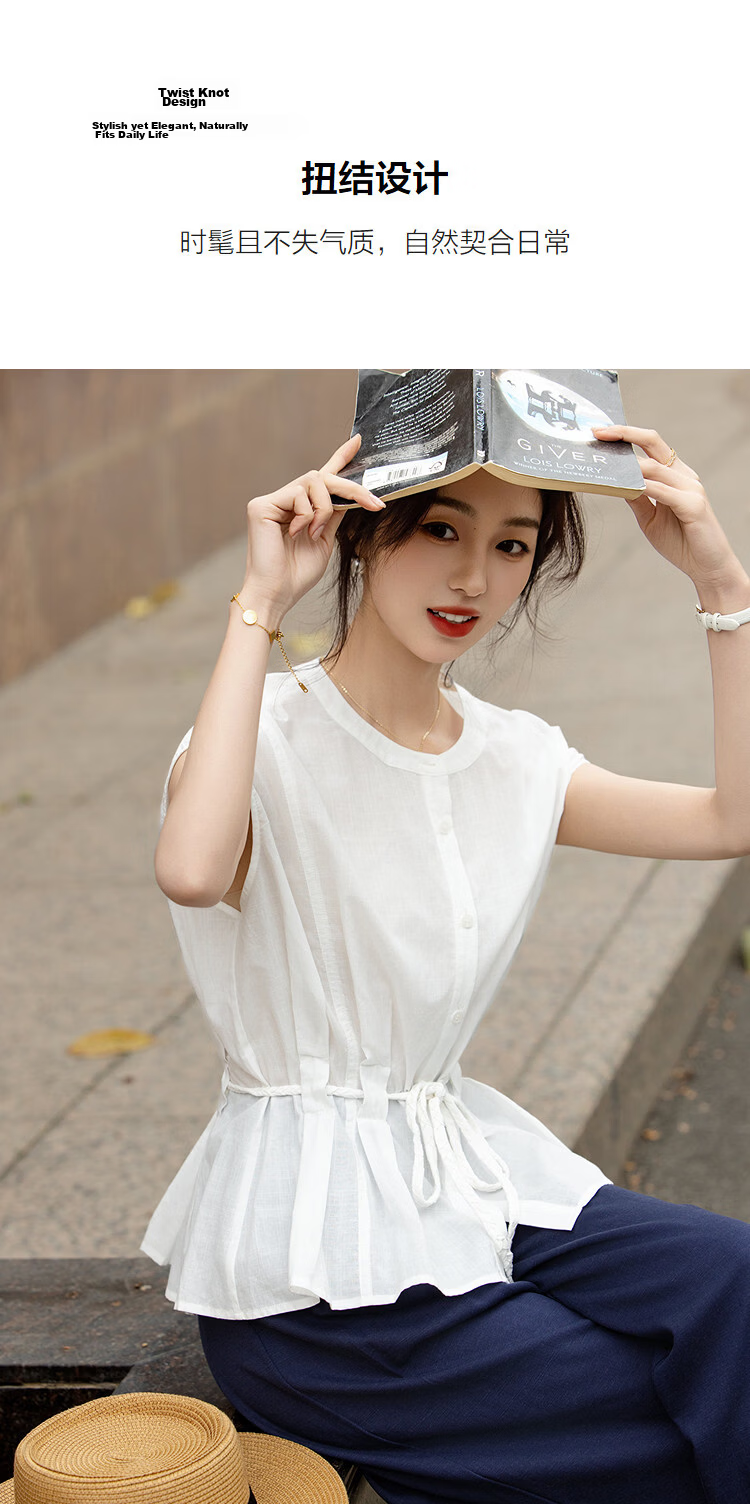 Demana [Ramie Lyocell Blend] Summer Urban High-Waist Twisted Knot Belt Loose Slim Shirt for Women Premium 7