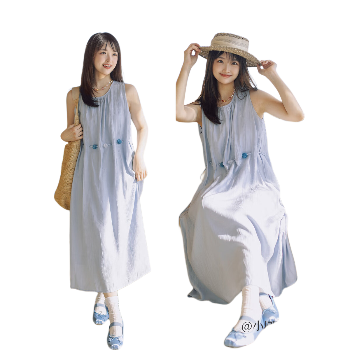 INMAN French Vacation Style Beaded Dress 2026 Spring New Niche Pleated Sleeveless Dress Blue XL