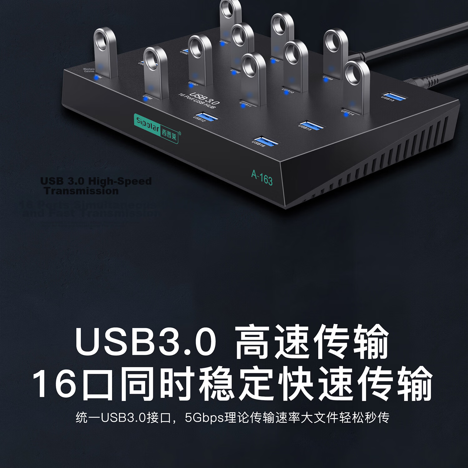 SIPOLAR USB3.0 Expansion Dock Hub, 10 Ports Industrial Grade A-423 (1.4 Meters), Hub with 120W High Power Supply, for Phone Flashing, Hard Drive Bulk Order, Single Port 2.1A 3