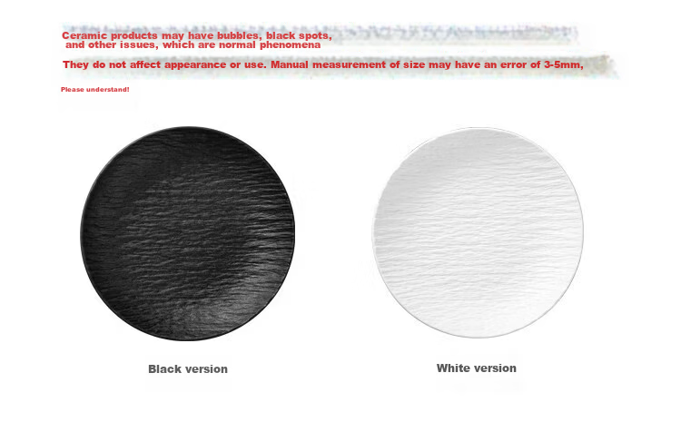 Chuanqi Ceramic Dinner Plates 8-inch 2pcs (Black + White) Japanese Style Steak Plate Fruit Plate Large Flat Plate Rock Texture 9