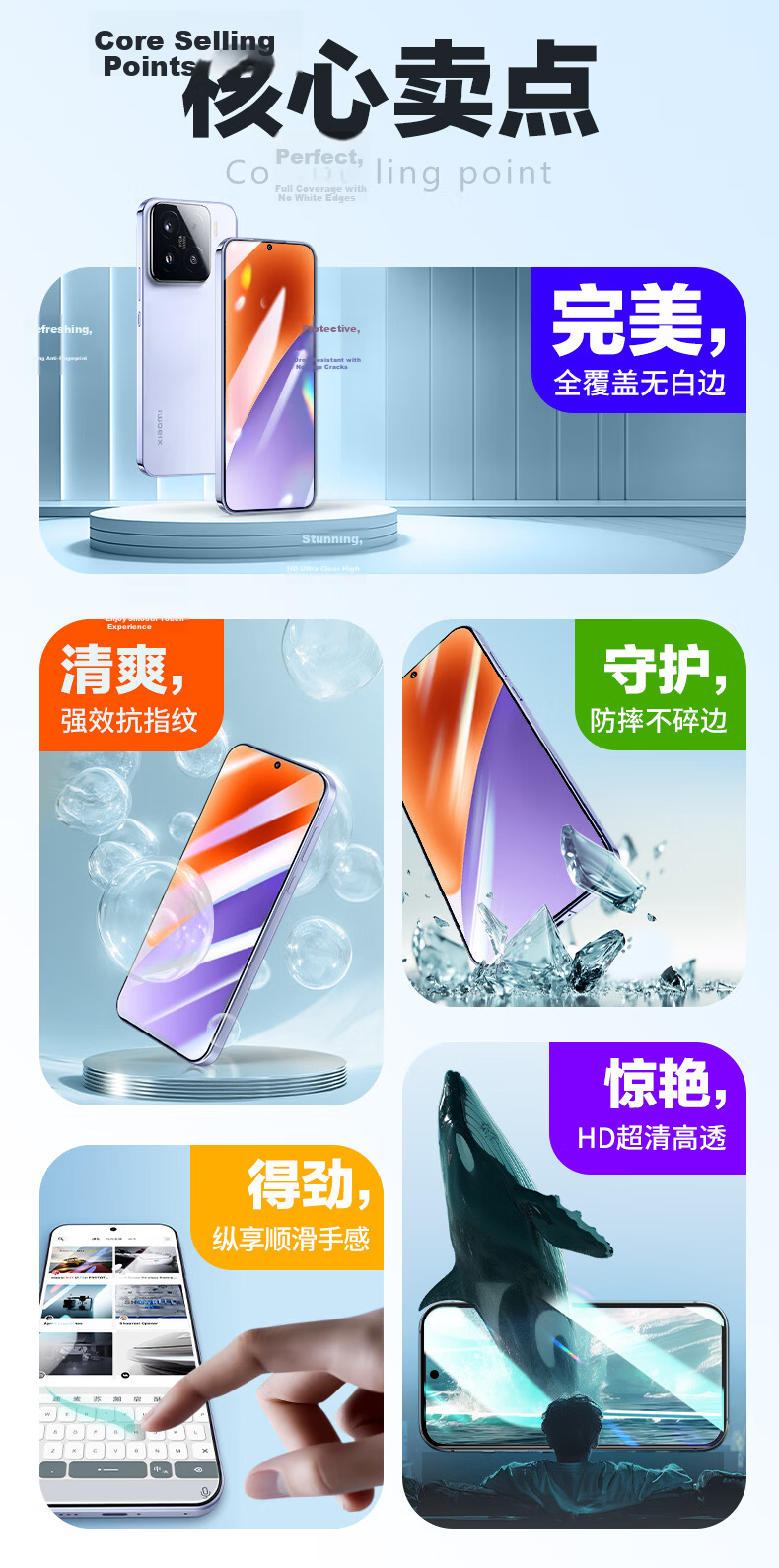 LLUNC [Ultrasonic Unlock] Xiaomi 15 Tempered Glass Screen Protector, Full Coverage No White Edge, Anti-Fingerprint, Ultra-Clear Ultra-Thin, Screen-Blocking Prevention, Shockproof Phone Film, 2-Pack 2