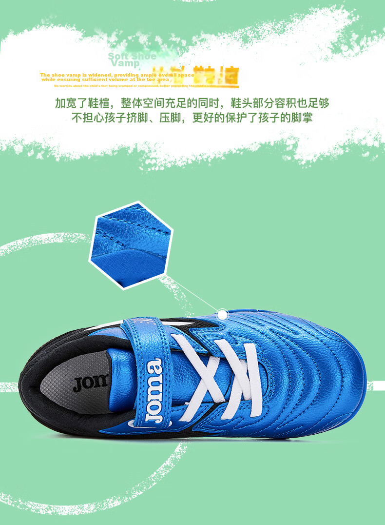 JOMA Velcro Children's Soccer Shoes, TF Turf Studs, Youth Elementary School Professional Competition Football Training Shoes, Blue And Purple, Size 34 5