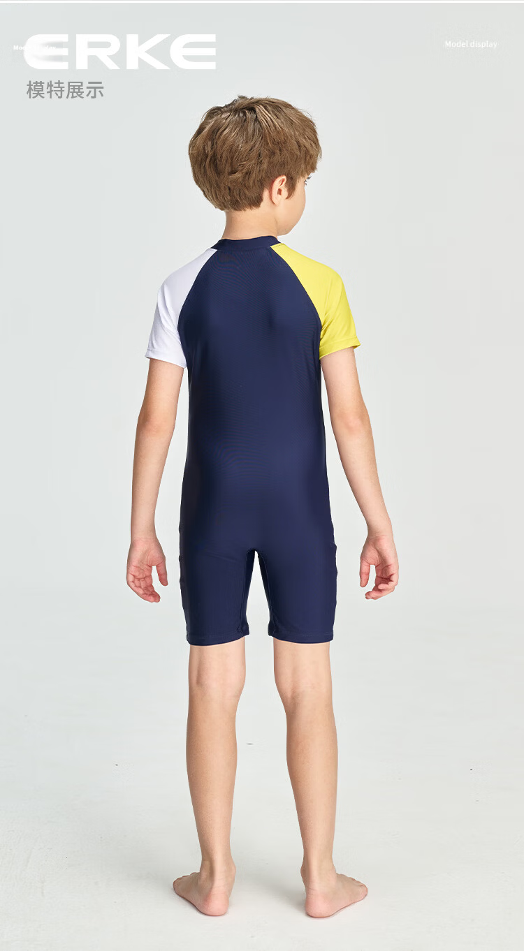 ERKE Kids Boys Short Sleeve One-Piece Square Leg Professional Training Surfing Swimsuit Beach Vacation Swimwear 11