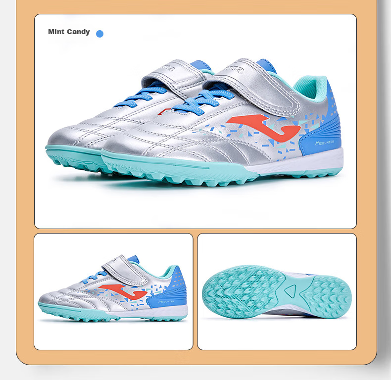 JOMA Children's Soccer Shoes, TF Turf Studs, Youth Elementary School Students' Artificial Grass Field Soccer Training Shoes, White And Orange, Size 32 10
