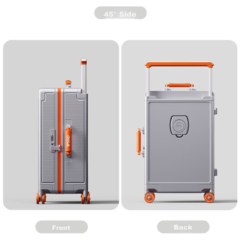 DULA Luggage Wide Handle Suitcase Multifunctional Small Carry-On Travel Password Lock Case Leather Suitcase in Ash Gray Brown 20 Inch 27