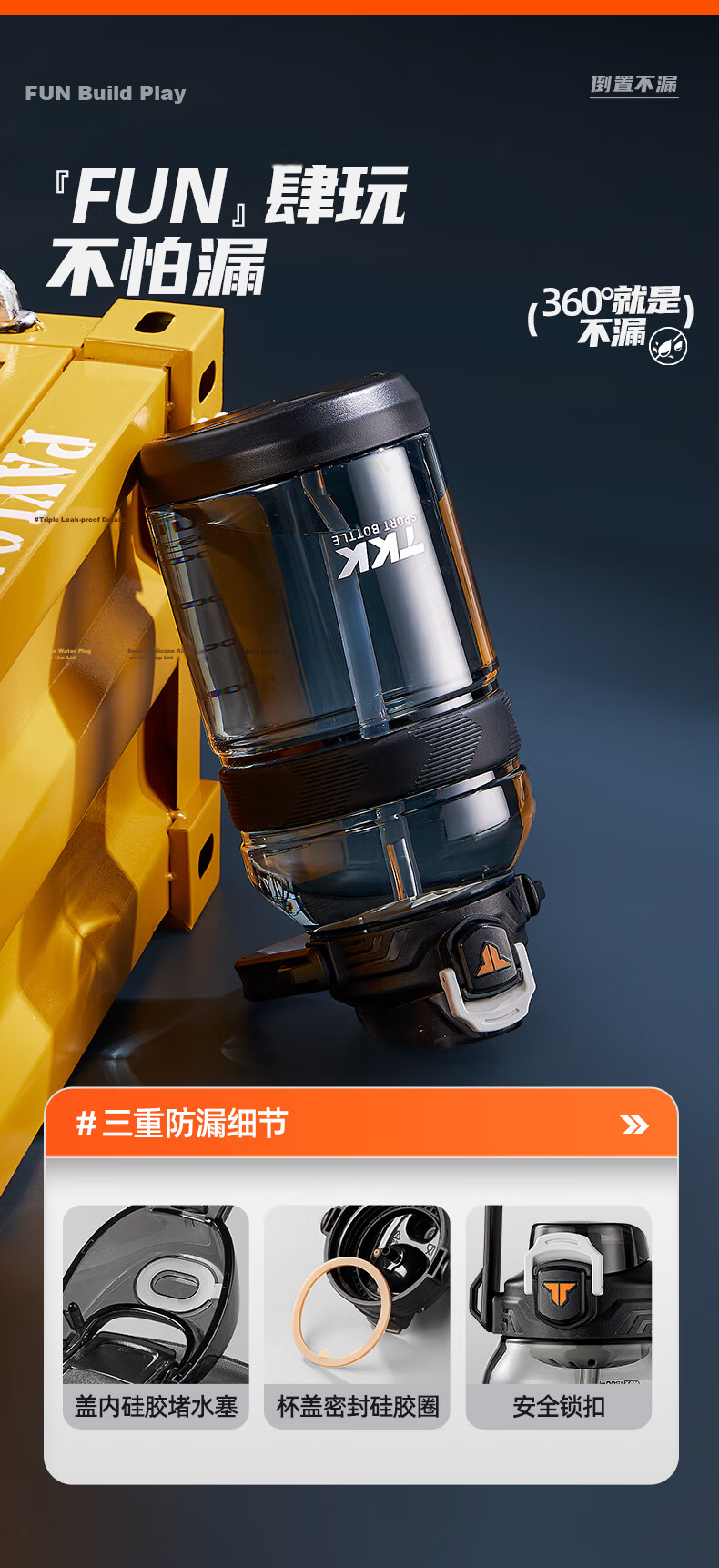 TKK Sports Water Bottle Large Capacity Tritan High Temperature Resistant Kids Student School Military Training Cup 10