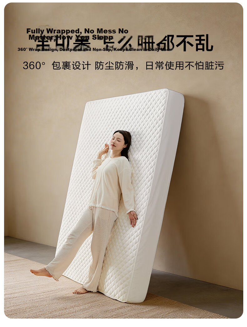 BEYOND Home Textiles Pure Cotton Quilted Fitted Sheet, Antibacterial Washable Mattress Protector, Dust-Proof Bed Cover, 150*200cm 8