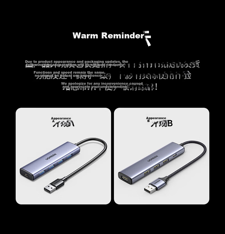UGREEN USB3.2 Hub, 10Gbps Splitter, Multi-Port Expansion Dock, High-Speed Four-In Hub, Laptop One-To Extension Cable Converter 25