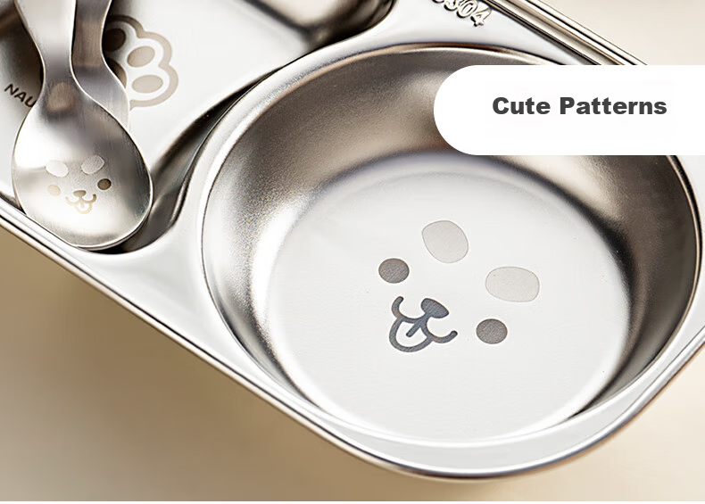 Onlycook Children's Plate, 304 Stainless Steel Baby Food Tray with Dividers, Infant Serving Dish for Dipping Sauce And Complementary Foods 9