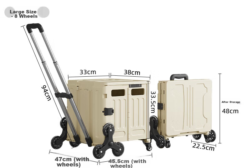 EACHY Foldable Shopping Cart Supermarket Grocery Trolley Hand-pulled Cart Delivery Cart White 65L Four Wheels 13