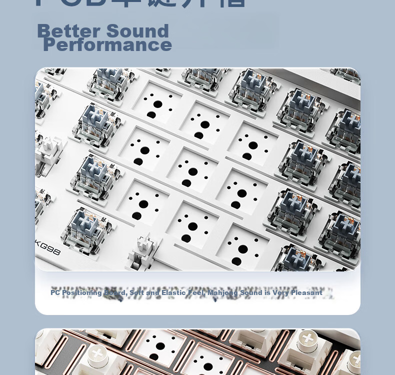 Mechanic KG98 Three-Mode Custom Mechanical Keyboard Wireless Bluetooth Wired Gaming Office Keyboard HIFI Typing Sound RGB Lighting 98 Keys GR Silver Switch Classic Blue 6