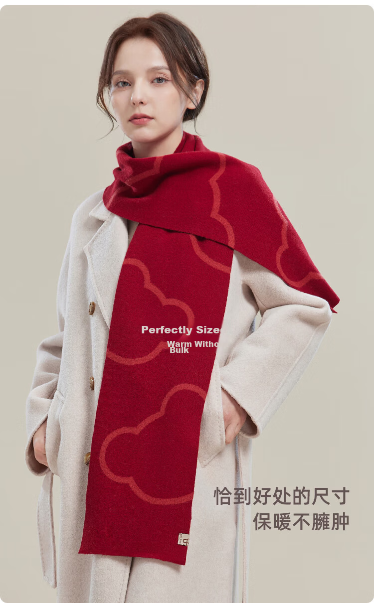 JIUMU Pure Wool Scarf Women's Autumn Winter Warm Neck Warmer Red Gift Box for Birthday and Festivals 7