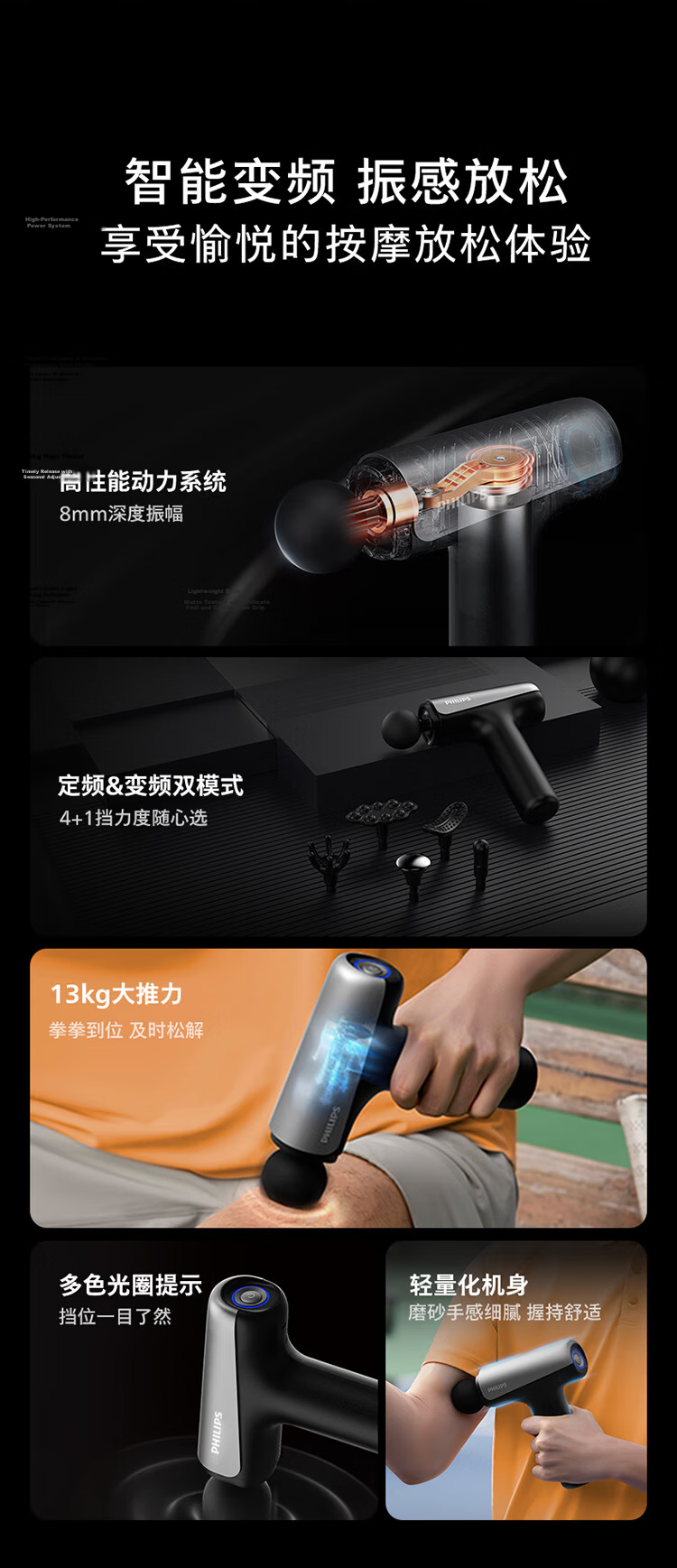 Philips Little Steel Cannon 3205G Upgraded Titanium Head Sports Fascia Gun Massager Shoulder Neck Waist Back Multifunctional Muscle Relaxation Massage Gun Gift for Men and Women Festival Birthday 3
