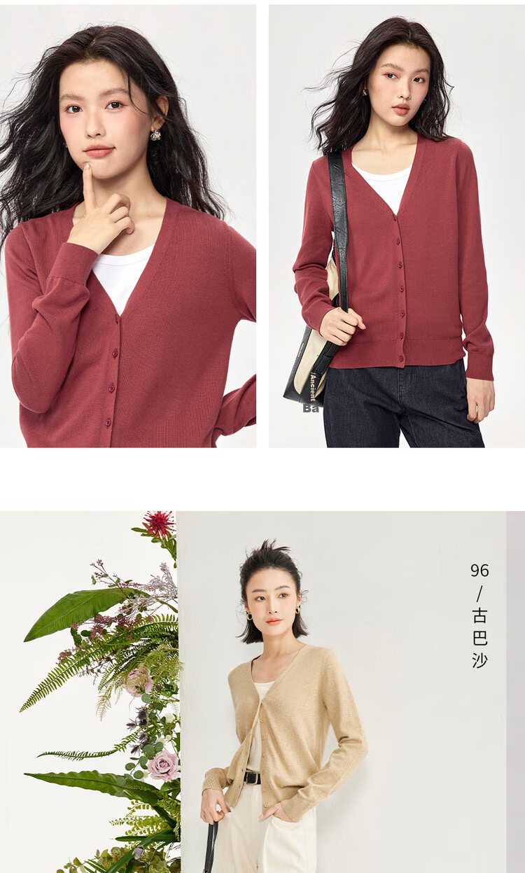 Giordano Knitted Cardigan for Women, Pure Cotton V-Neck Sweater, Women's Outerwear, Solid Color Jacket 05350649 14