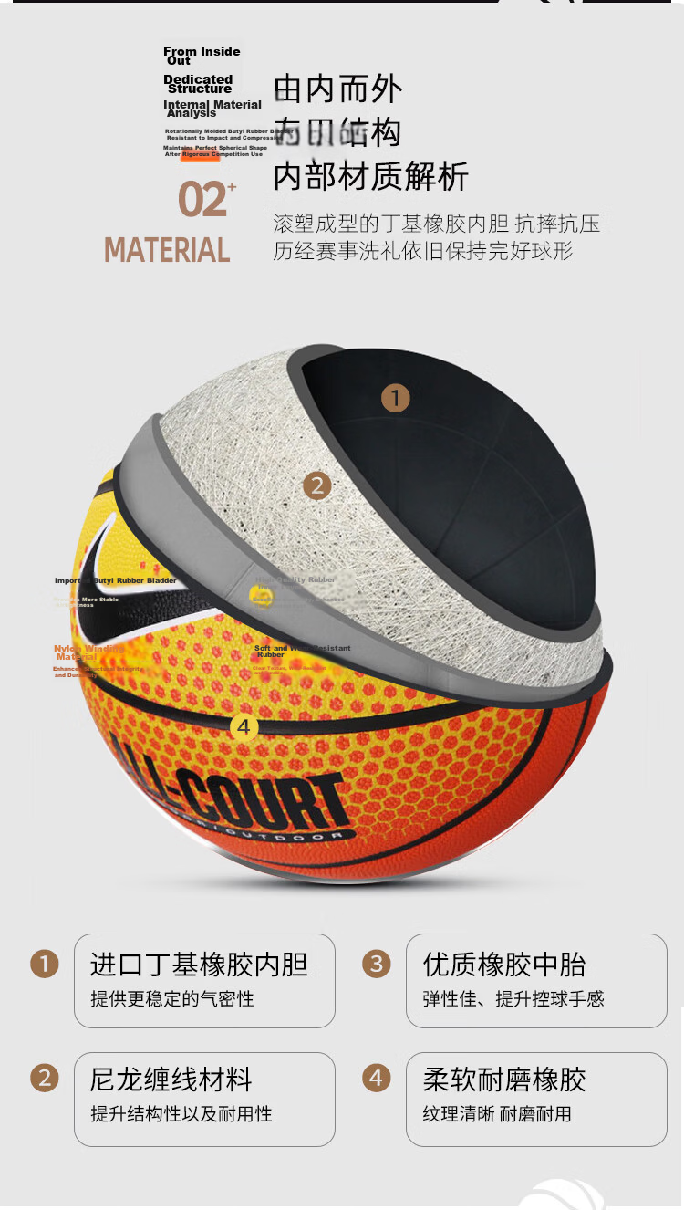 NIKE Basketball Training Indoor Outdoor Non-Slip Wear-Resistant Petal Size 7 N100437073807 Orange 3