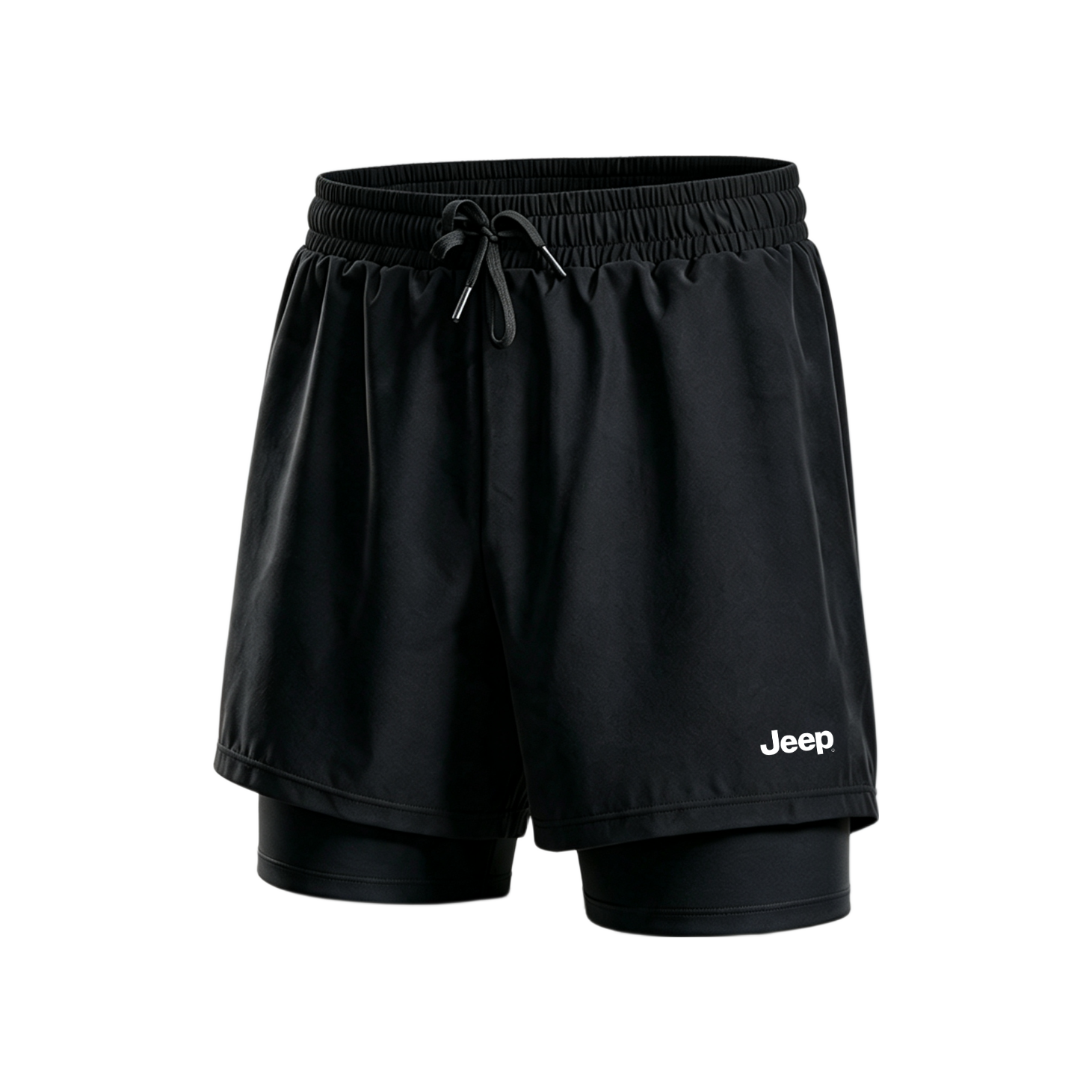 Jeep Men's Double-Layer Swim Shorts Quick-Dry Sun Protection Fitness Beach Outdoor Swimming Gear Classic Black L