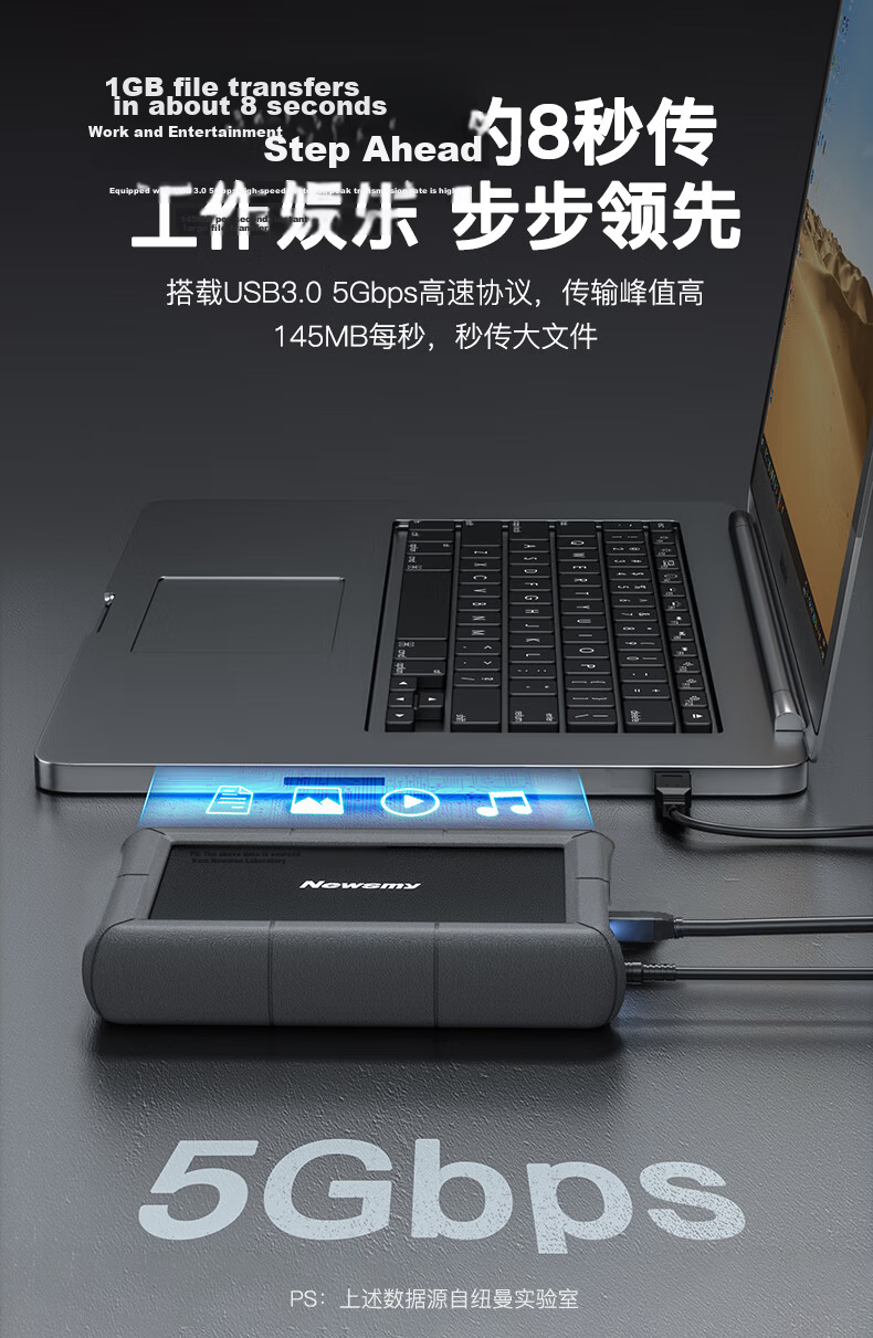 Newsmy 2TB 3.5-inch Desktop Mechanical External Hard Drive Star Series Type-C USB 3.1 Silicone Protected Metal Case High Capacity 5