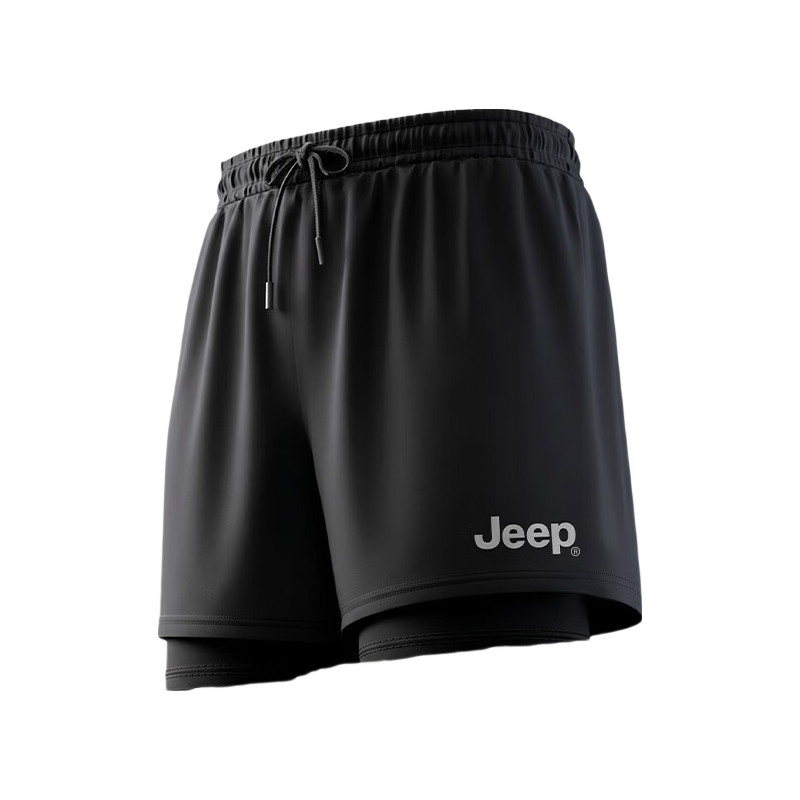 Jeep Men's Double-Layer Swimming Trunks, Sun Protection Quick-Dry Fitness Shorts for Hot Springs And Outdoor Beach Swimming Gear, Classic Black, 3XL