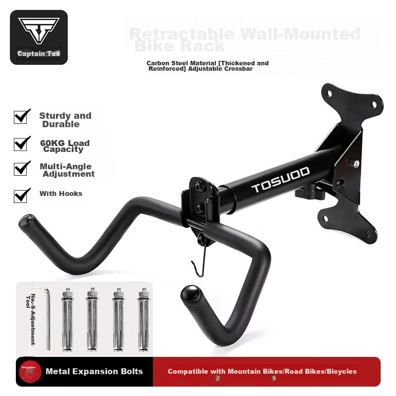 Captain Tas Bicycle Wall Mount Rack Road Mountain Bike Storage Retractable Indoor Parking Hanging Display Stand