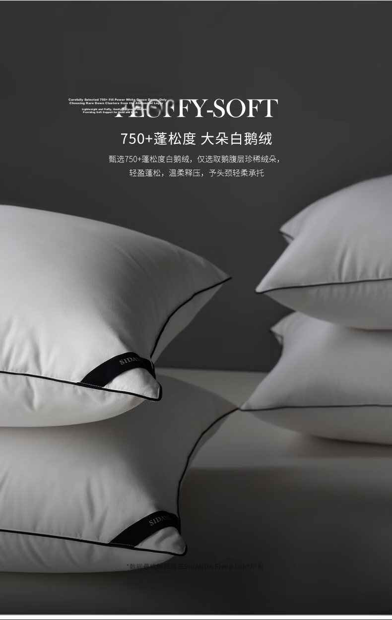 SIDANDA Pillow Core 95% White Goose Down Pillow Five-Star Hotel Down Pillow 100-Thread Count Cotton Medium Pillow 48*74cm 8