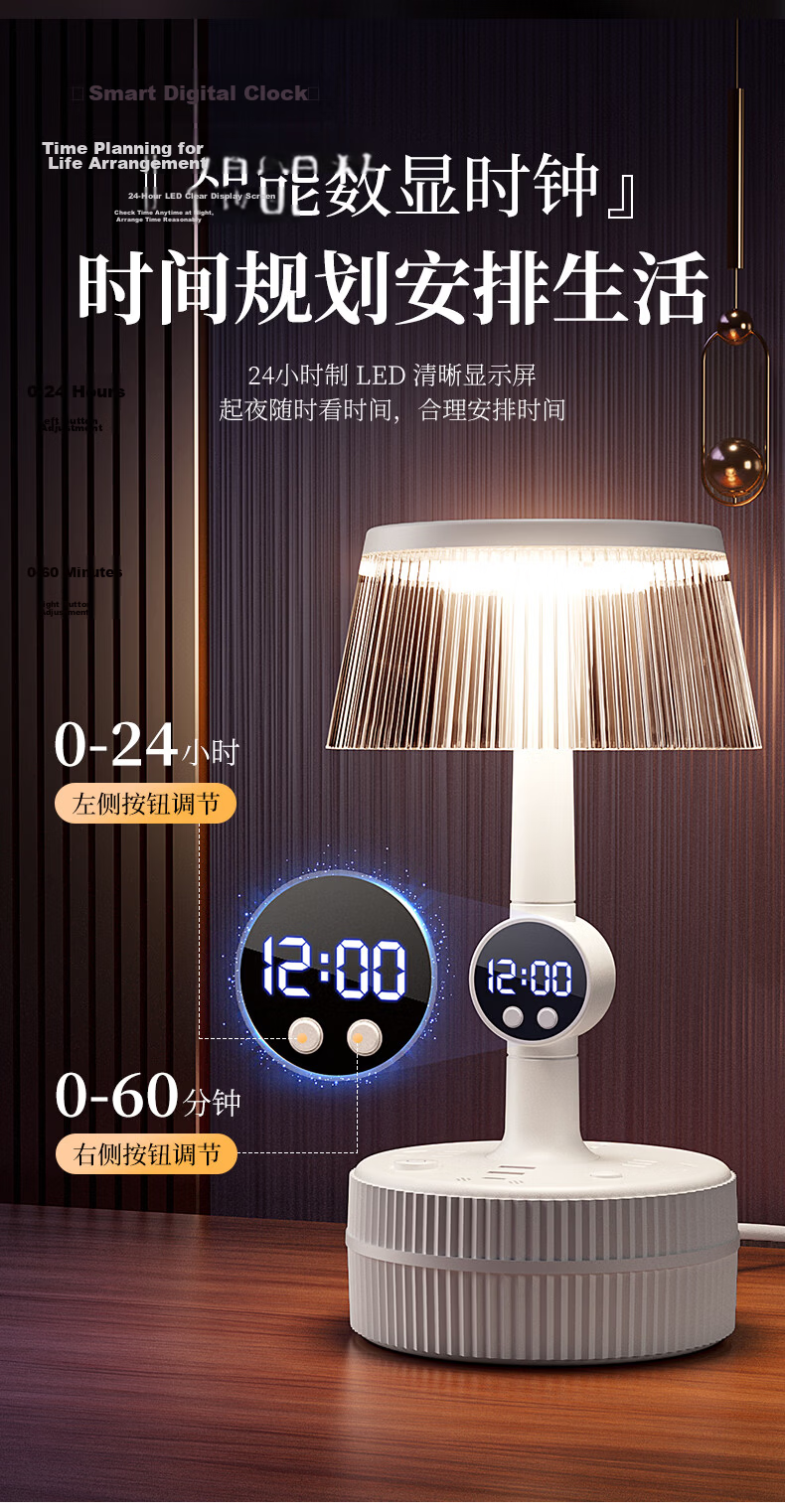 ZIDENG Smart Voice Control Desk Lamp USB Power Strip Socket Bedroom Luxury Voice-Activated Bedside Dormitory Lamp 7