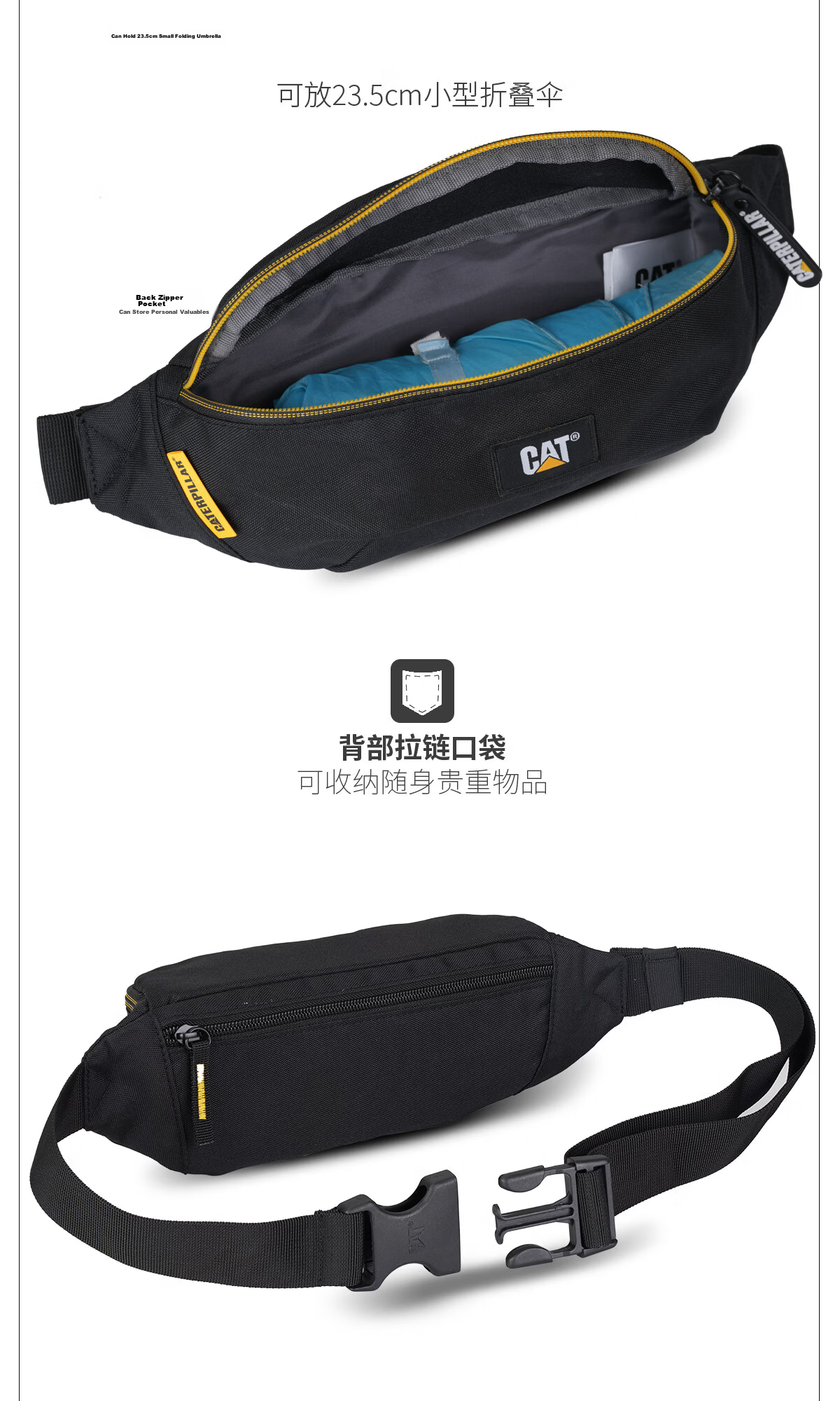 CAT Waist Bag Chest Bag Phone Bag Crossbody Outdoor Lightweight Sports Shoulder Bag Trendy Men's Gift Black 83615 9
