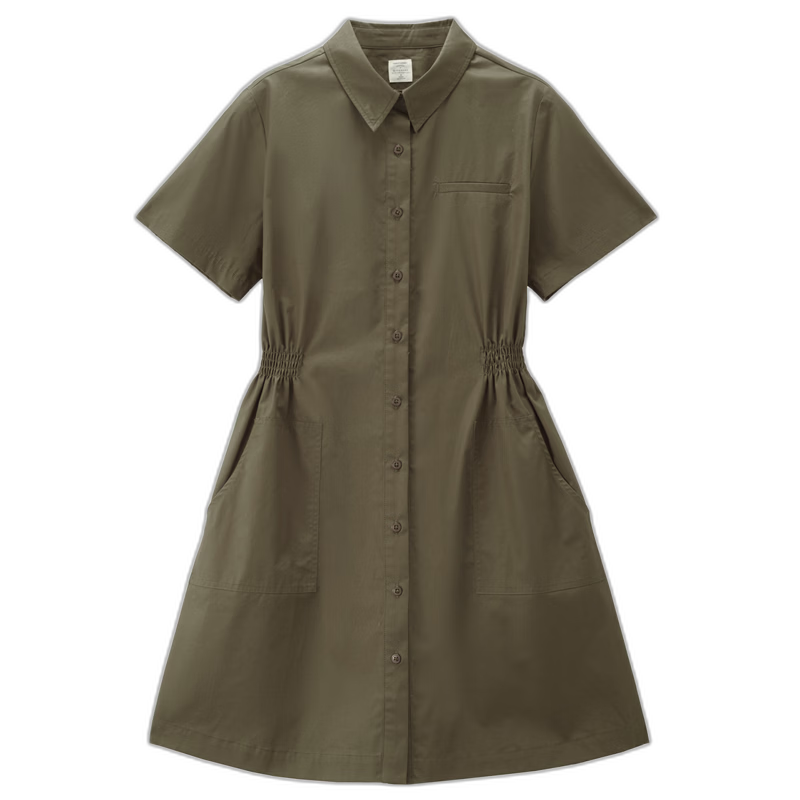 Giordano Women's New Pure Cotton Commuter Shirt Dress Pleated Waist Tucked Lapel Short Sleeve Dress 05466341