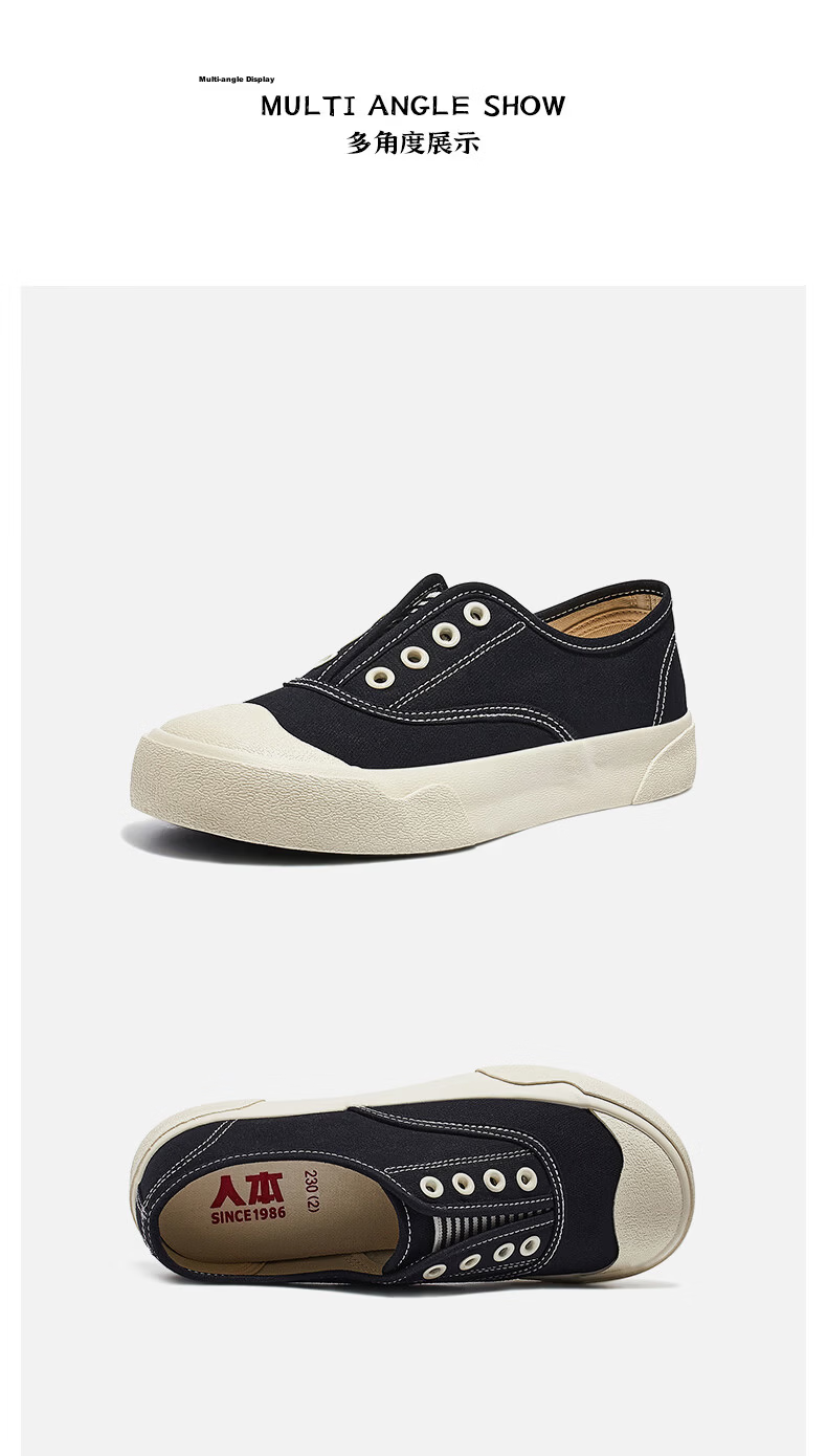 Renben Official Women's Casual Canvas Shoes 2026 Spring Autumn New Breathable Elastic Band Black Size 40 13