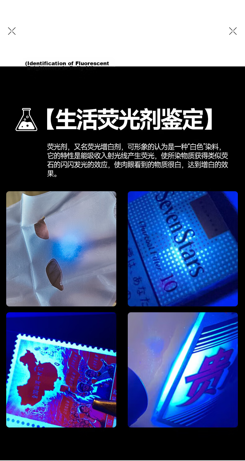 LEM Wood's Lamp UV Light 365nm Ultraviolet Flashlight for Fruit, Vegetable, Cat Ringworm Detection, Currency Verification, and Alcohol Inspection Laser Pen 12