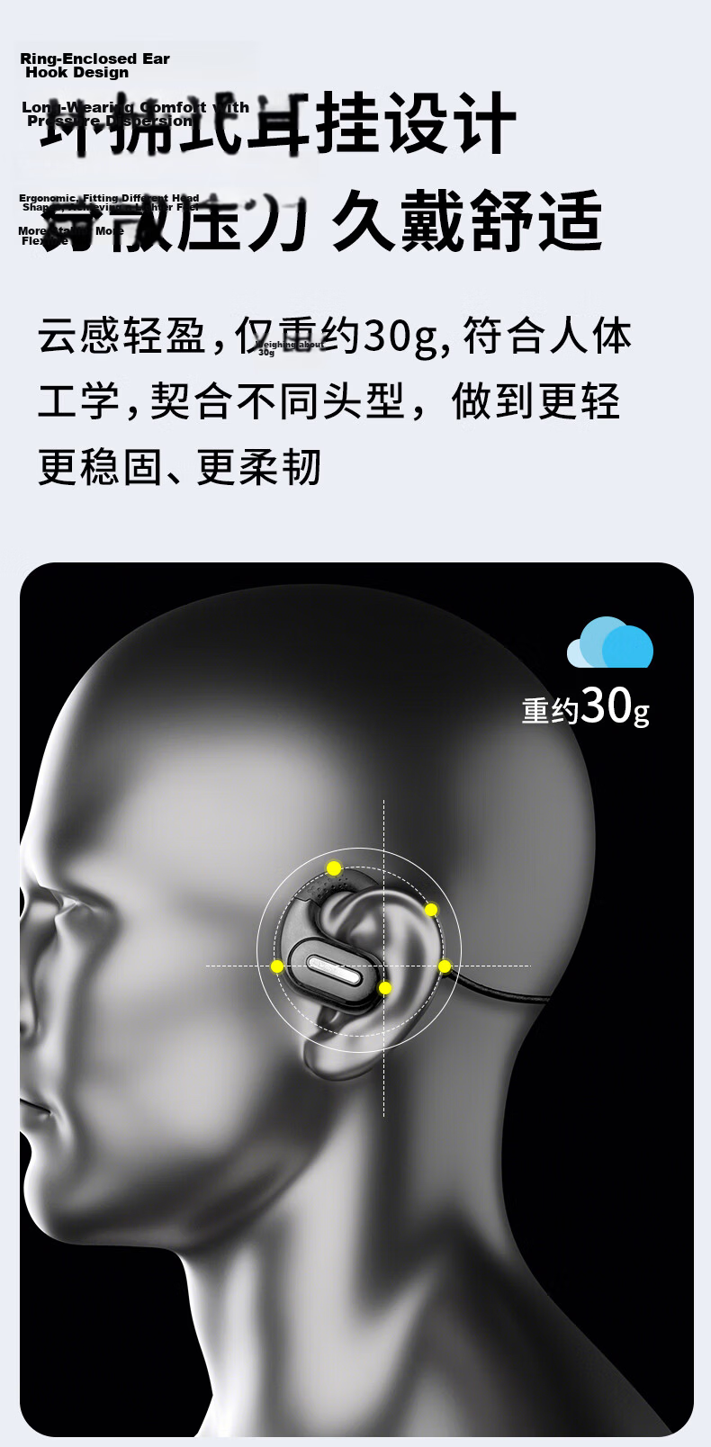Masentek G9 Wireless Bluetooth Earphones Open-Ear Hook Style Dual Microphone Bone Conduction Concept Neckband Noise-Cancelling Sports Running Music Gaming 15