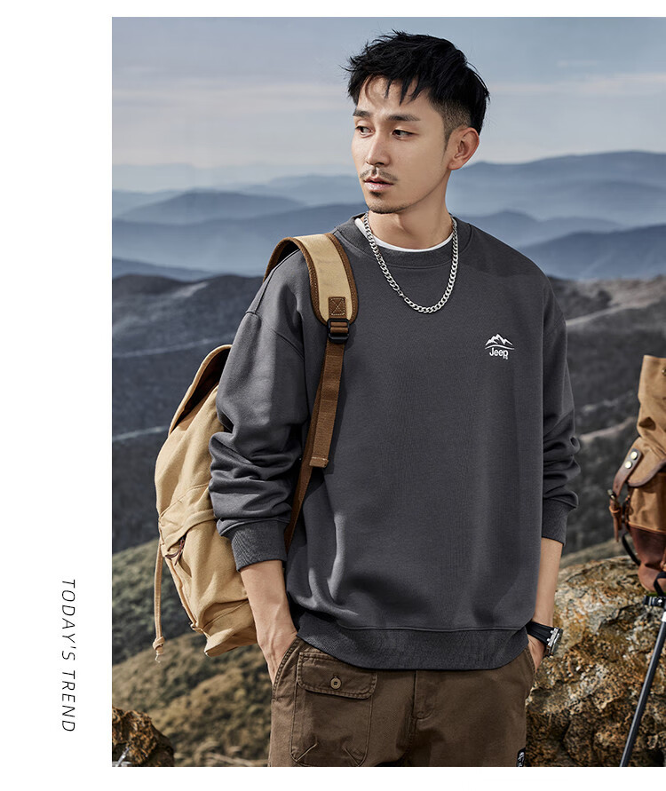 JEEP Spring And Autumn Round Neck Sweatshirt for Men, Loose Casual Sports High-End T-Shirt Top Outerwear 18