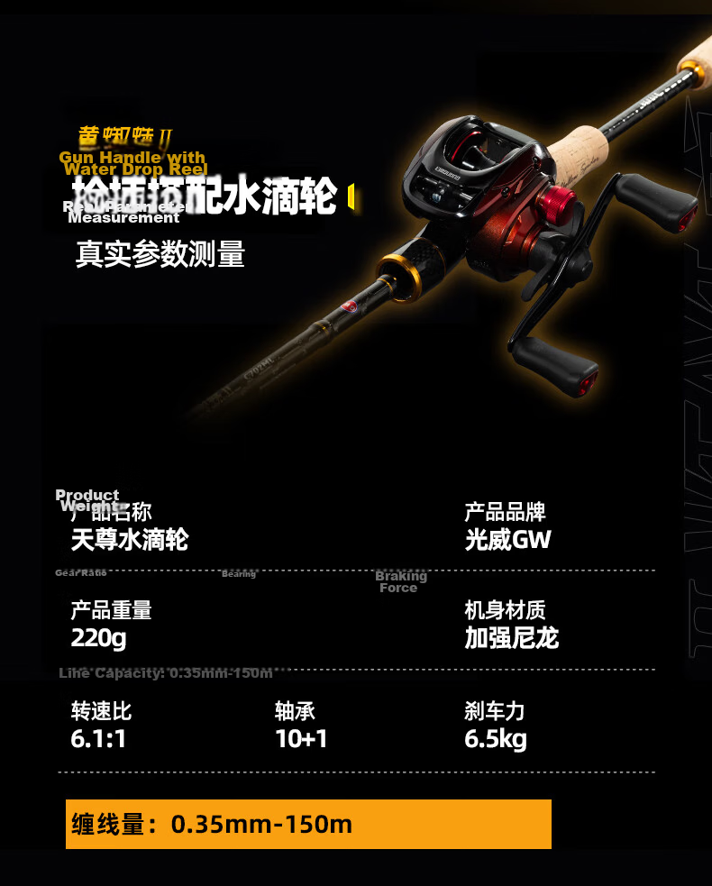 GW 2.1m Yellow Spider 2nd Gen ML Straight Handle Spinning Reel Universal Lure Rod Set with Large Guide Ring Smooth Rod Fishing Rod 13