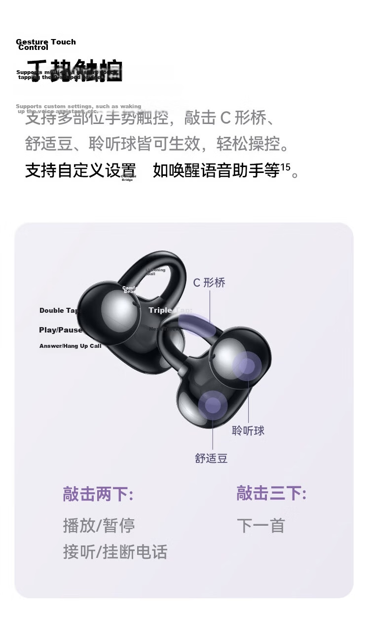 HUAWEI FreeClip Ear Clip Headphones, Open-Style Wireless Bluetooth Earphones, Comfortable And Secure Fit, Long Battery Life, Flowing Purple 19