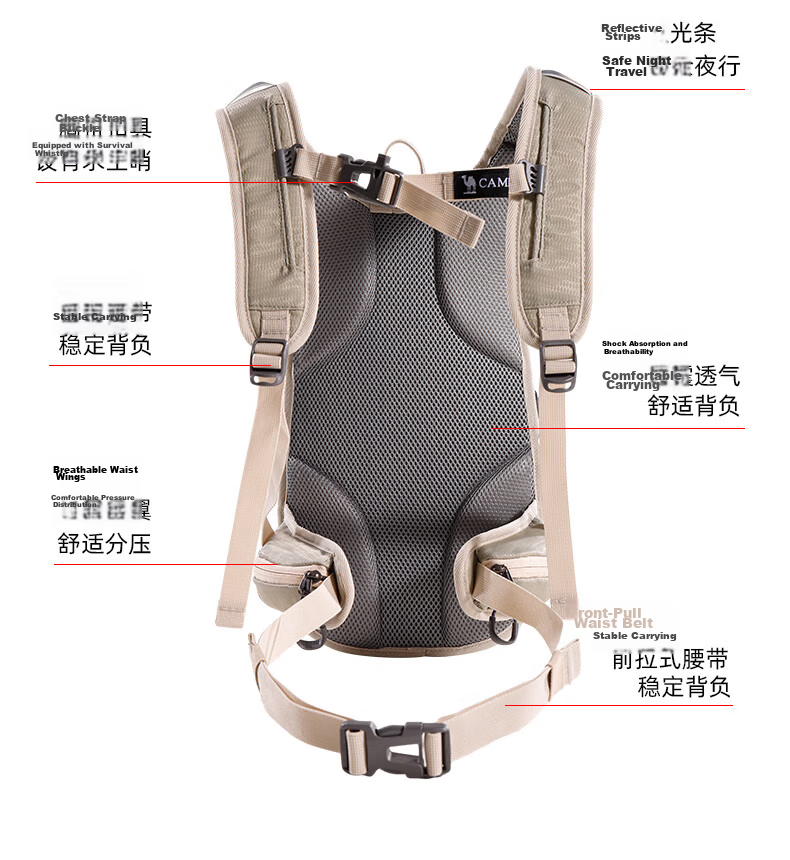 CAMEL Lightweight Outdoor Hiking Backpack Unisex Cycling Travel Mountaineering Bag Light Mist Green 14