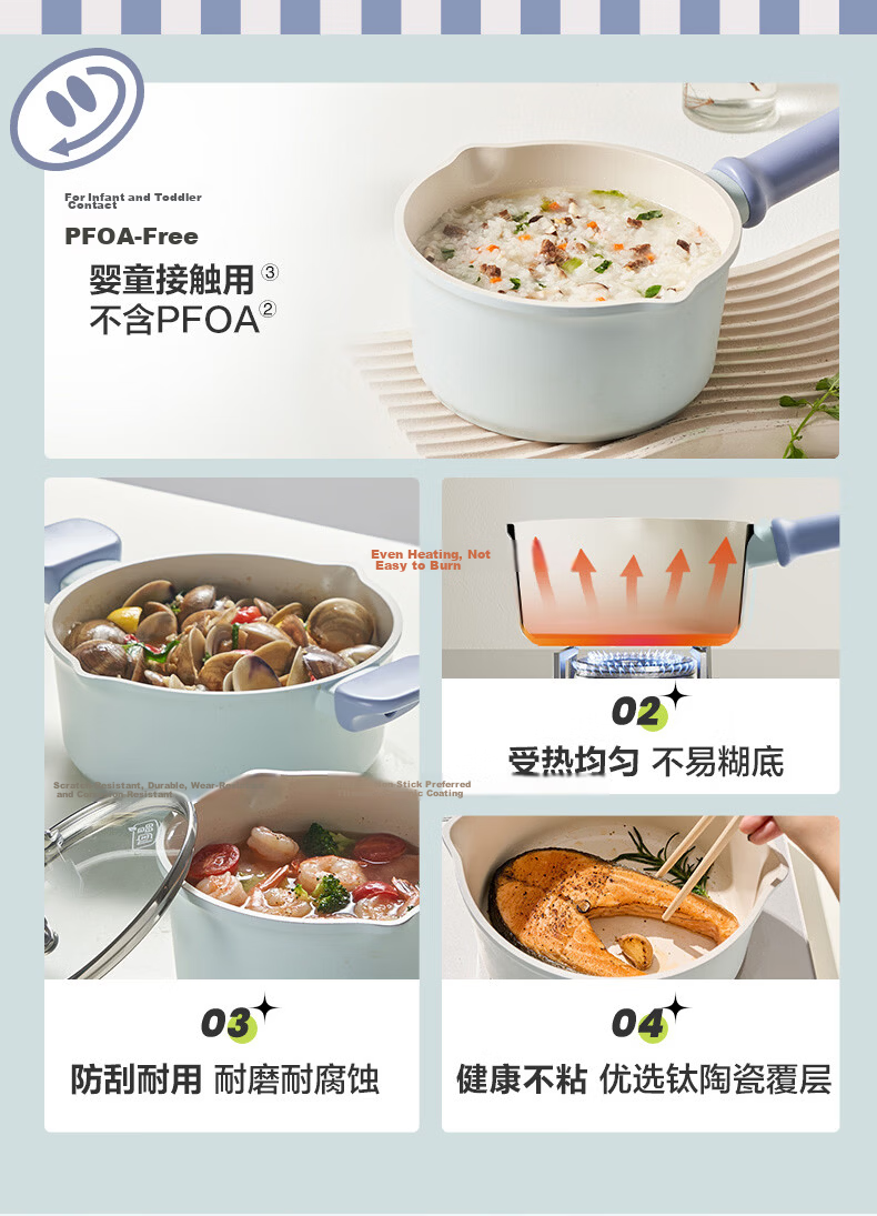 SUPOR Non-Stick Milk Pot with Titanium Ceramic Coating, 16cm Small Soup Pot for Noodles, Milk Heating And Baby Food, Compatible with Induction And Gas Stoves 2