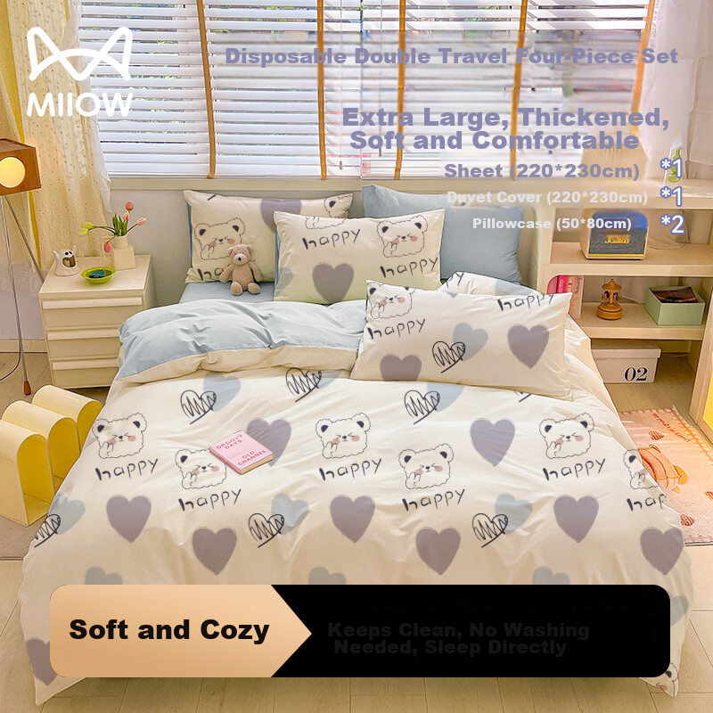 Miiow Disposable 3-Piece Extra Large Thickened Anti-Dirt Bed Sheet Duvet Cover Pillowcase Train Sleeper Hotel Bedding Travel Set