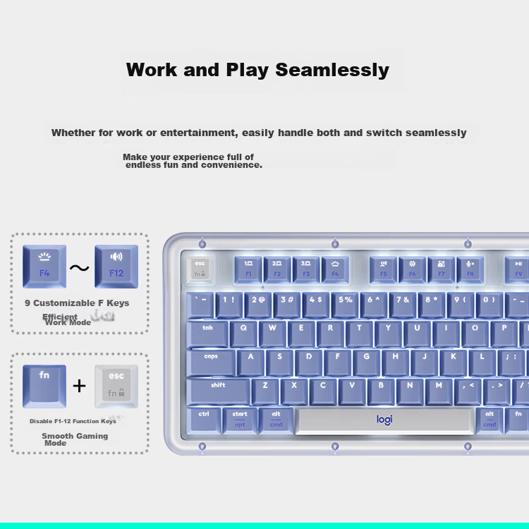 Logitech ALTO KEYS K98M Amber Series AI Customizable Wireless Mechanical Keyboard with Hot-Swappable Marble Switches, White, 98 Keys 11