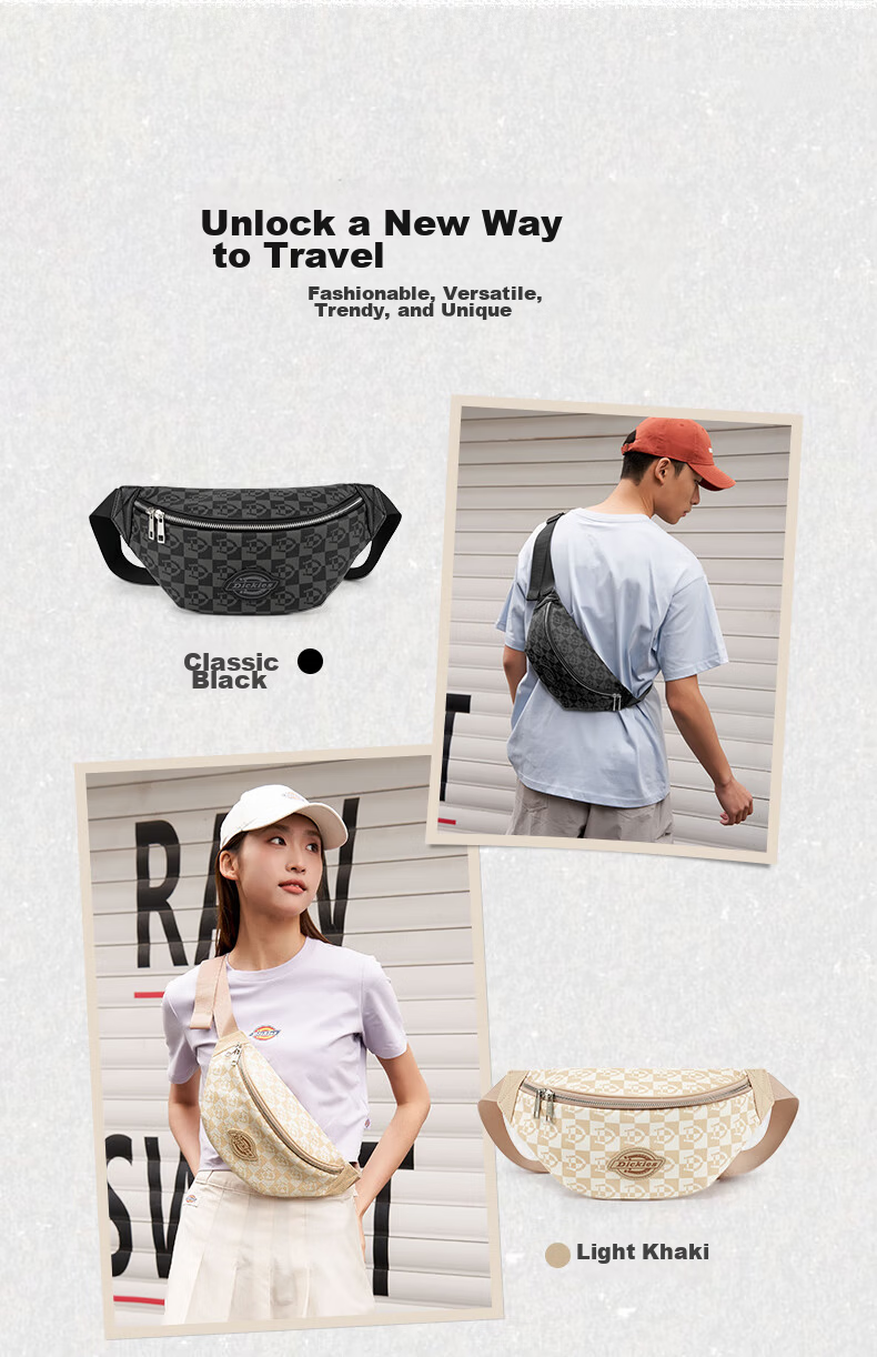 Dickies Commuter Single Shoulder Crossbody Sports Outdoor Hiking Large Capacity Checkered Unisex Waist Chest Bag Denim Blue 7