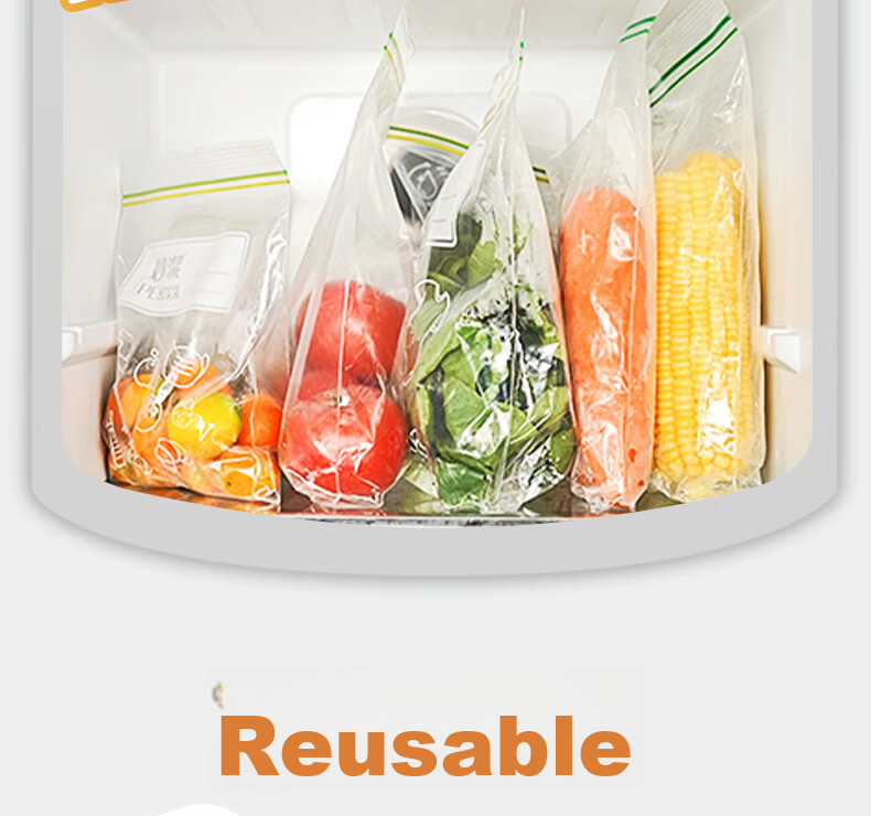 Miaojie Sealed Bag Set, Large Medium Small Sizes 15+25+20 pcs Total 60 pcs, Thickened Food-Grade Fresh-Keeping Zipper Bags 9