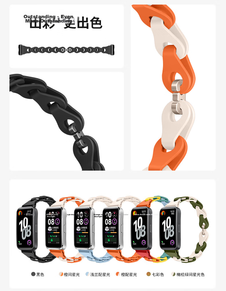 Binghong Suitable for Huawei Band 8 Strap, Silicone Huawei Band 10 Strap, Bracelet for Huawei Band 9, Women's Huawei Band 8 9 10 NFC Strap, Men's Wristband - Seven Colors 4